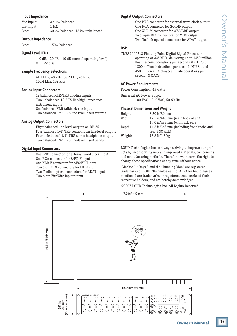 Owner’ s manual | MACKIE ONYX 1200F User Manual | Page 35 / 40