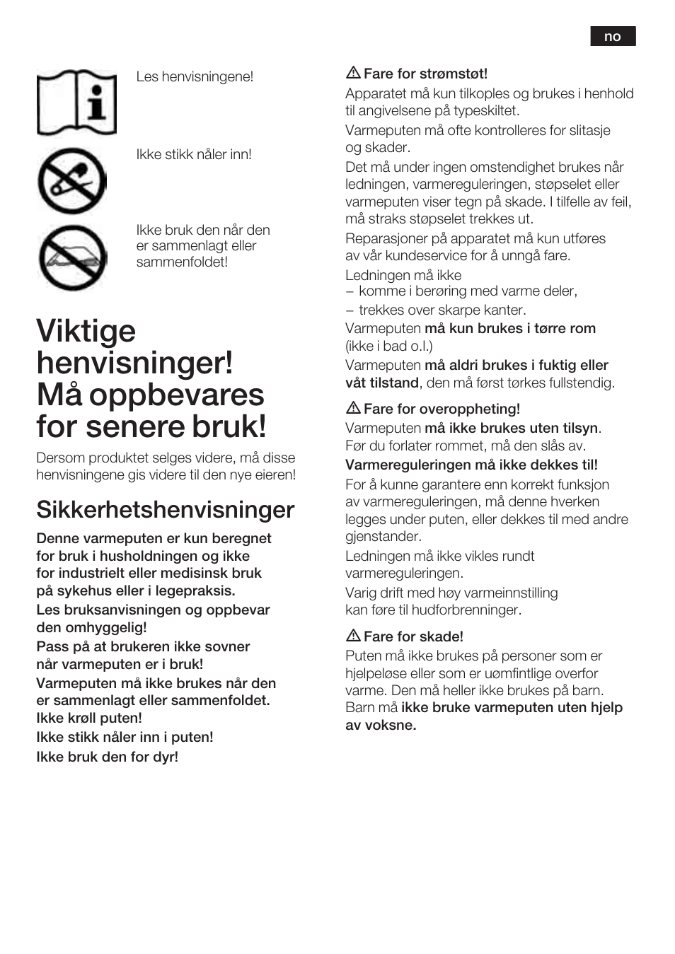 Sikkerhetshenvisninger | Bosch PFP5230 Heizkissen relaxxtherm active User Manual | Page 16 / 47