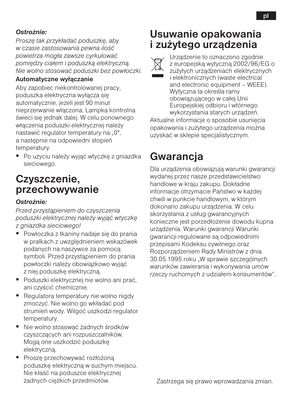 Czyszczenie, przechowywanie, Usuwanie opakowania i zu¿ytego urz¹dzenia, Gwarancja | Bosch PFP5230 Heizkissen relaxxtherm active User Manual | Page 34 / 47