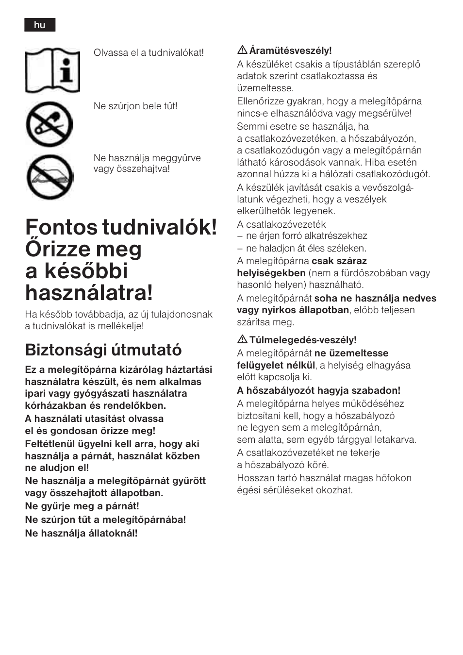 Biztonsági útmutató | Bosch PFP5230 Heizkissen relaxxtherm active User Manual | Page 35 / 47