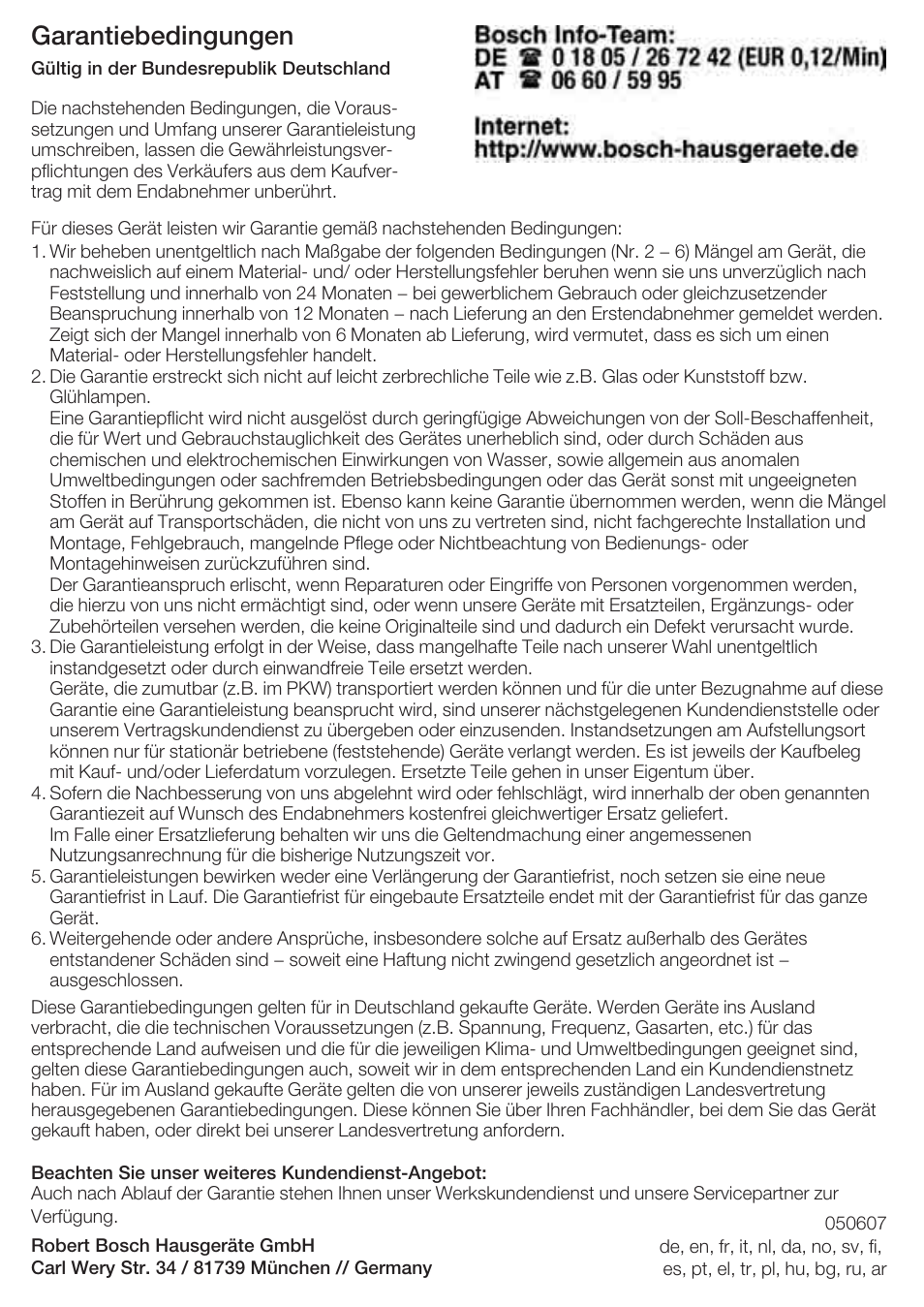 Garantiebedingungen | Bosch PFP5230 Heizkissen relaxxtherm active User Manual | Page 46 / 47