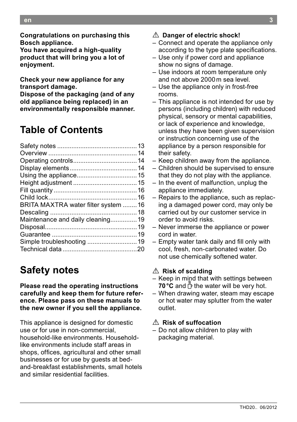 Bosch THD2023 Heißwasserspender Filtrino FastCup User Manual | Page 13 / 116