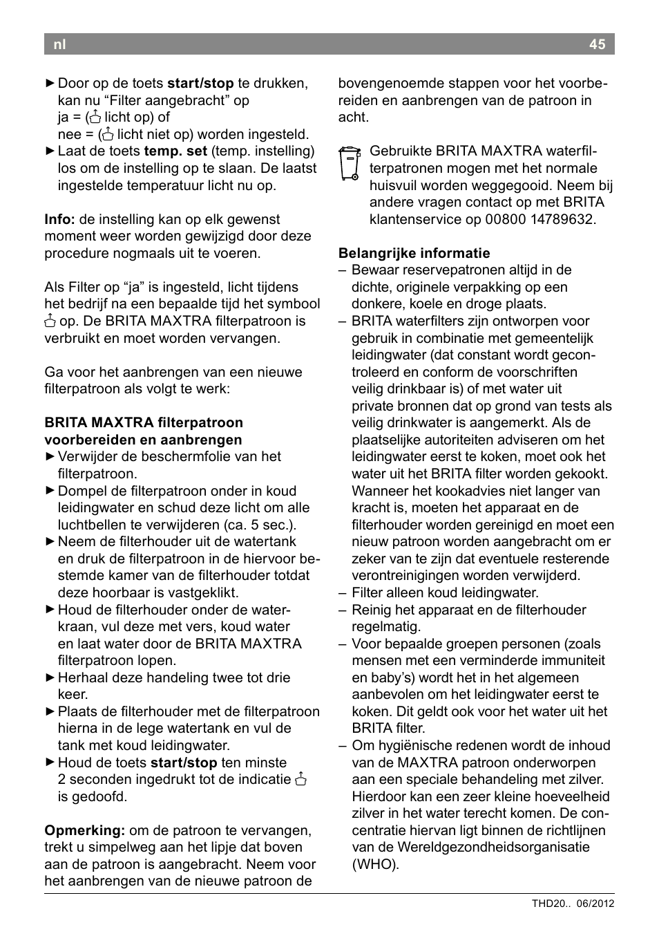 Bosch THD2023 Heißwasserspender Filtrino FastCup User Manual | Page 45 / 116