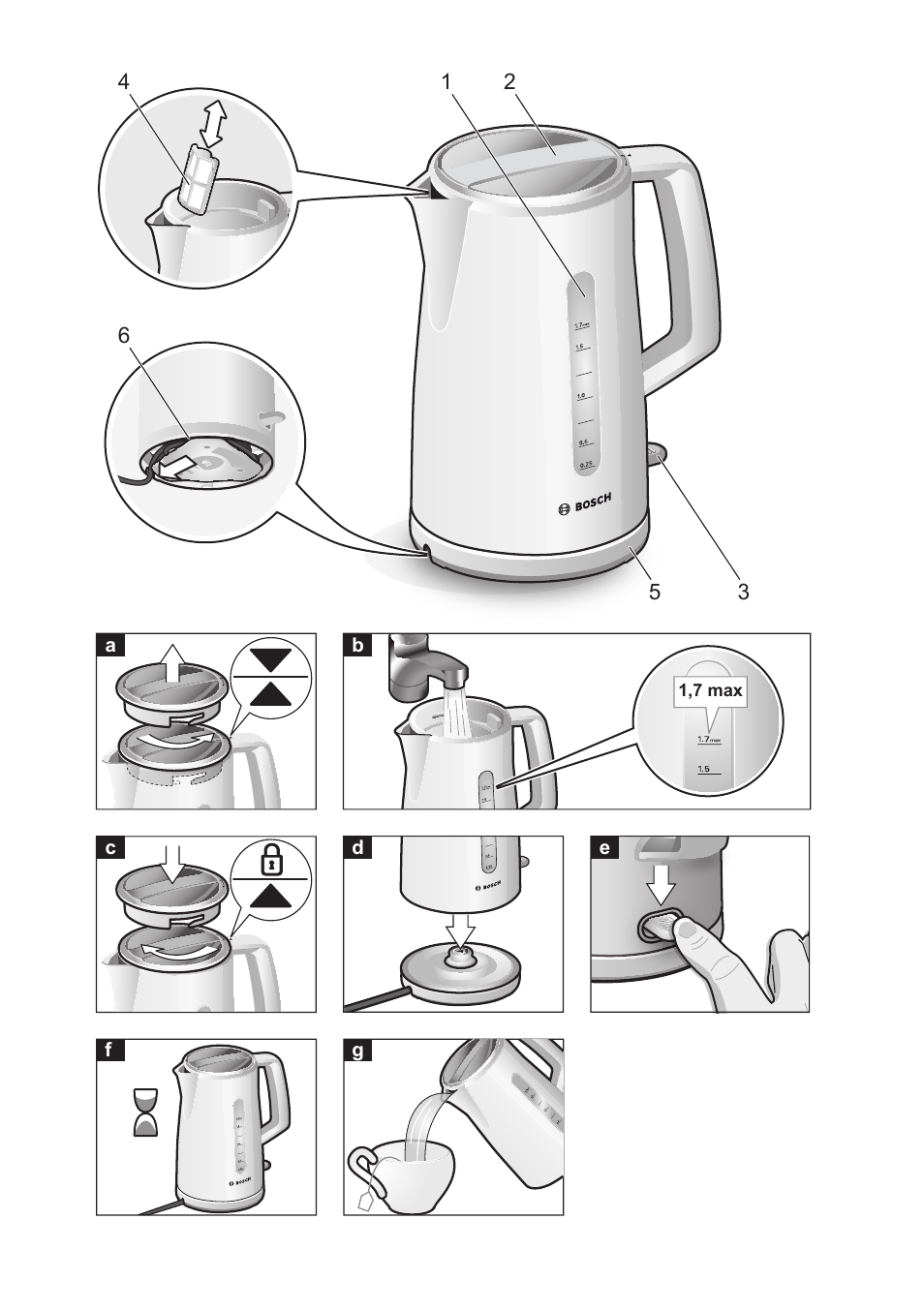 Bosch TWK3A014 Kunststoff Wasserkocher CompactClass Primärfarbe rot Sekundärfarbe Hellgrau User Manual | Page 3 / 62