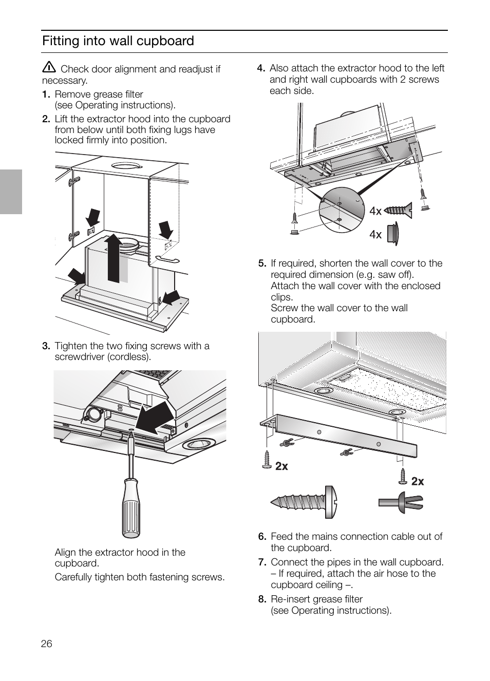 Fitting into wall cupboard | Bosch DHI755F grau-metallic Flachschirmhaube 70 cm User Manual | Page 26 / 96