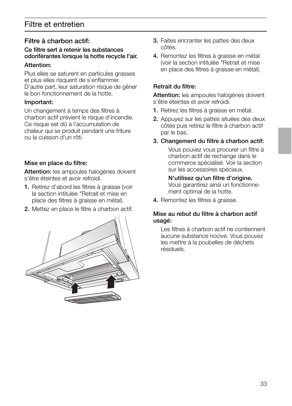Filtre et entretien | Bosch DHI755F grau-metallic Flachschirmhaube 70 cm User Manual | Page 33 / 96