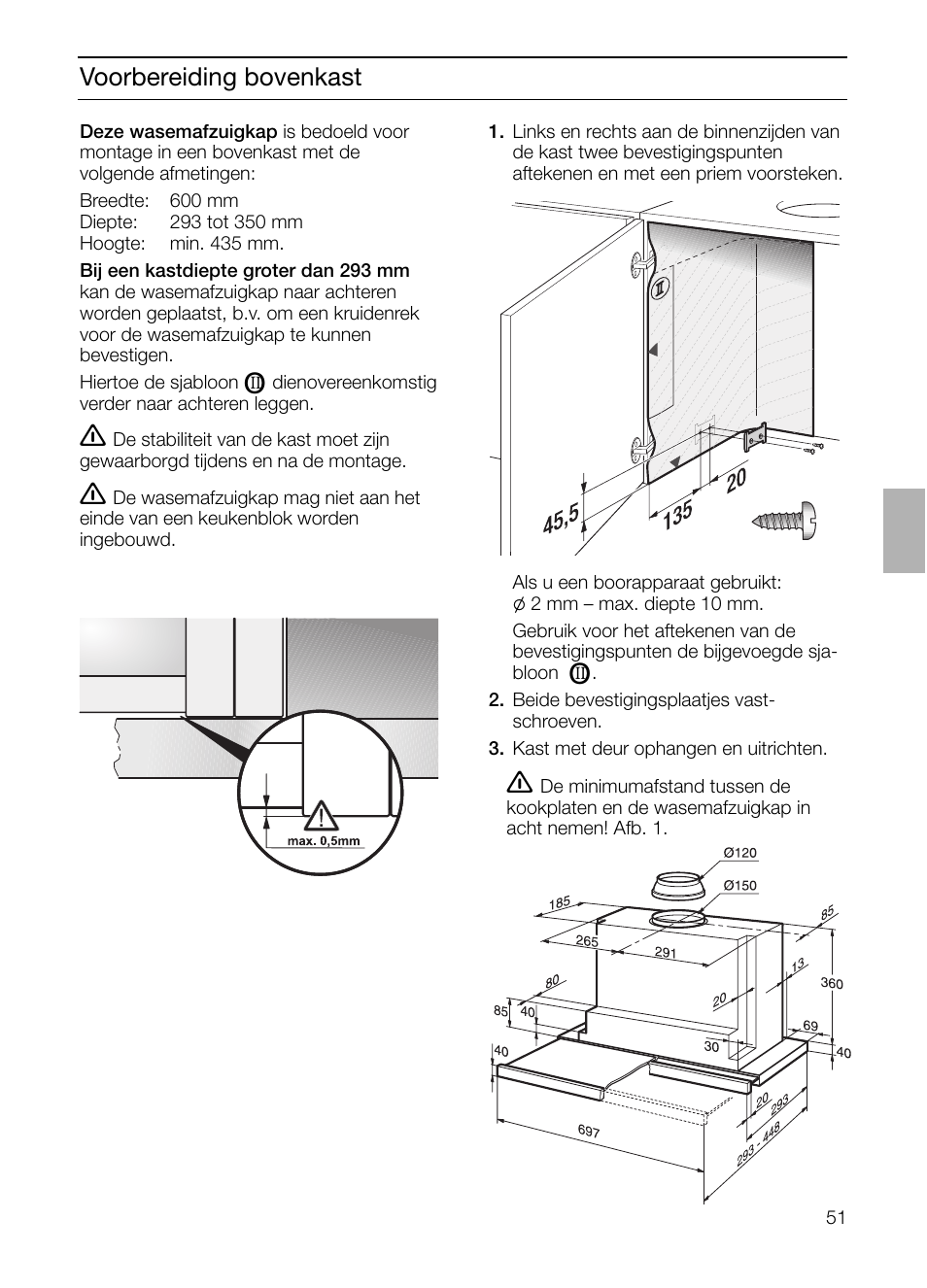 Voorbereiding bovenkast | Bosch DHI755F grau-metallic Flachschirmhaube 70 cm User Manual | Page 51 / 96