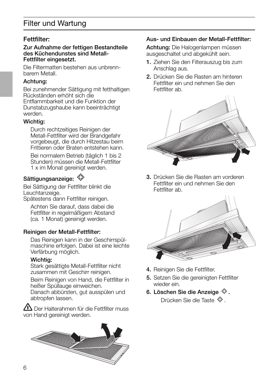 Filter und wartung | Bosch DHI755F grau-metallic Flachschirmhaube 70 cm User Manual | Page 6 / 96