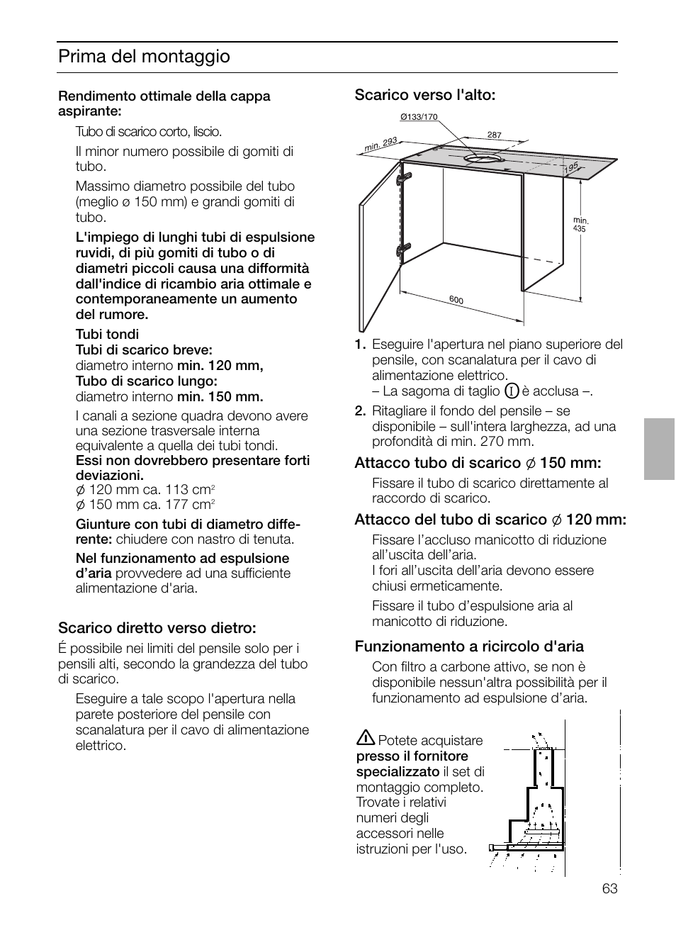 Prima del montaggio | Bosch DHI755F grau-metallic Flachschirmhaube 70 cm User Manual | Page 63 / 96