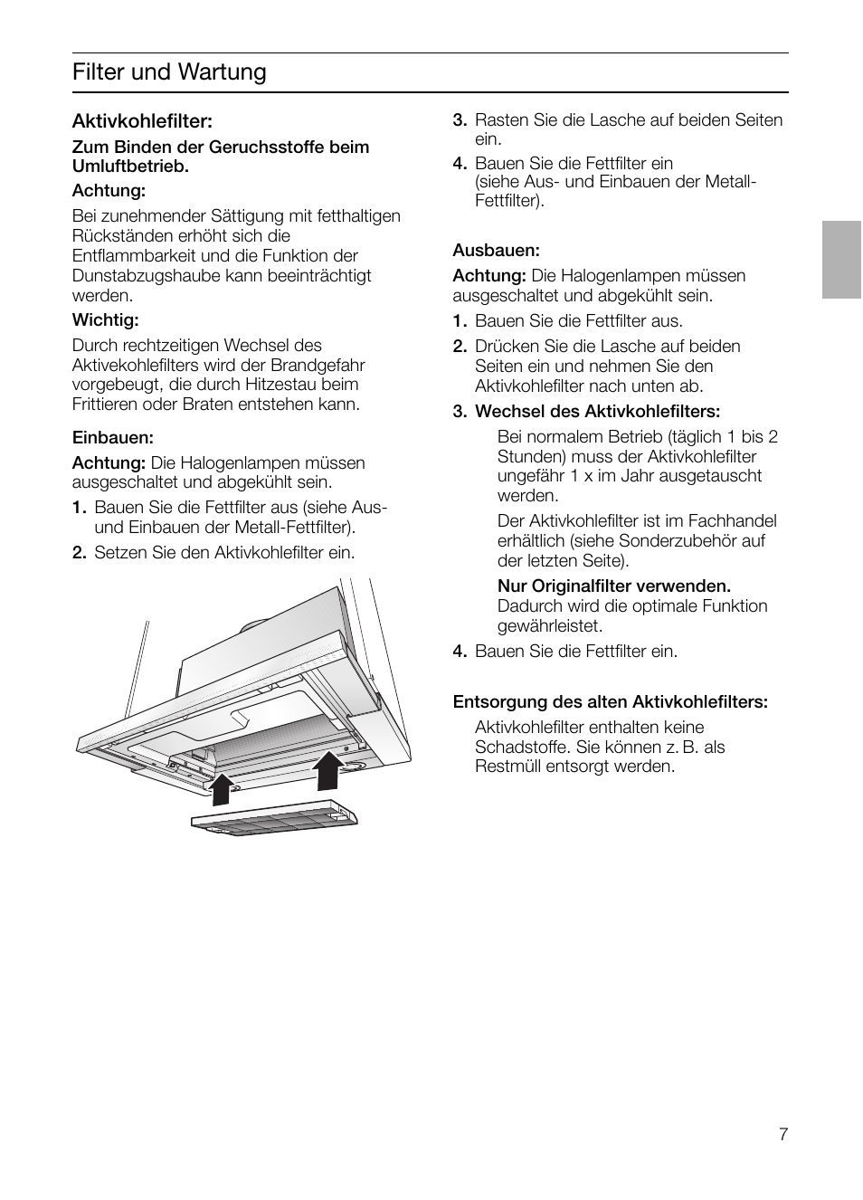 Filter und wartung | Bosch DHI755F grau-metallic Flachschirmhaube 70 cm User Manual | Page 7 / 96