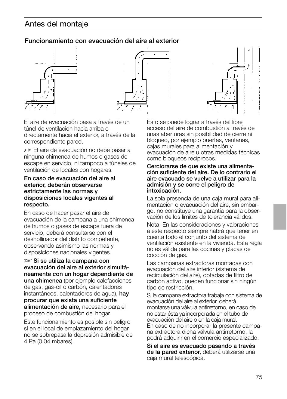 Antes del montaje | Bosch DHI755F grau-metallic Flachschirmhaube 70 cm User Manual | Page 75 / 96