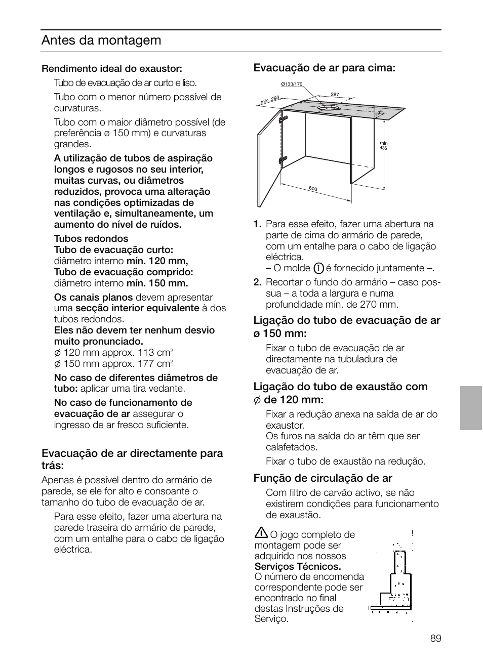 Antes da montagem | Bosch DHI755F grau-metallic Flachschirmhaube 70 cm User Manual | Page 89 / 96