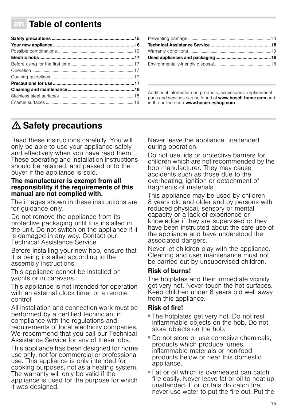 Bosch NCM615L01 Edelstahl Chromnickelstahl Massekochplatten-Herdmulde Einbau-Kochmulde User Manual | Page 15 / 47