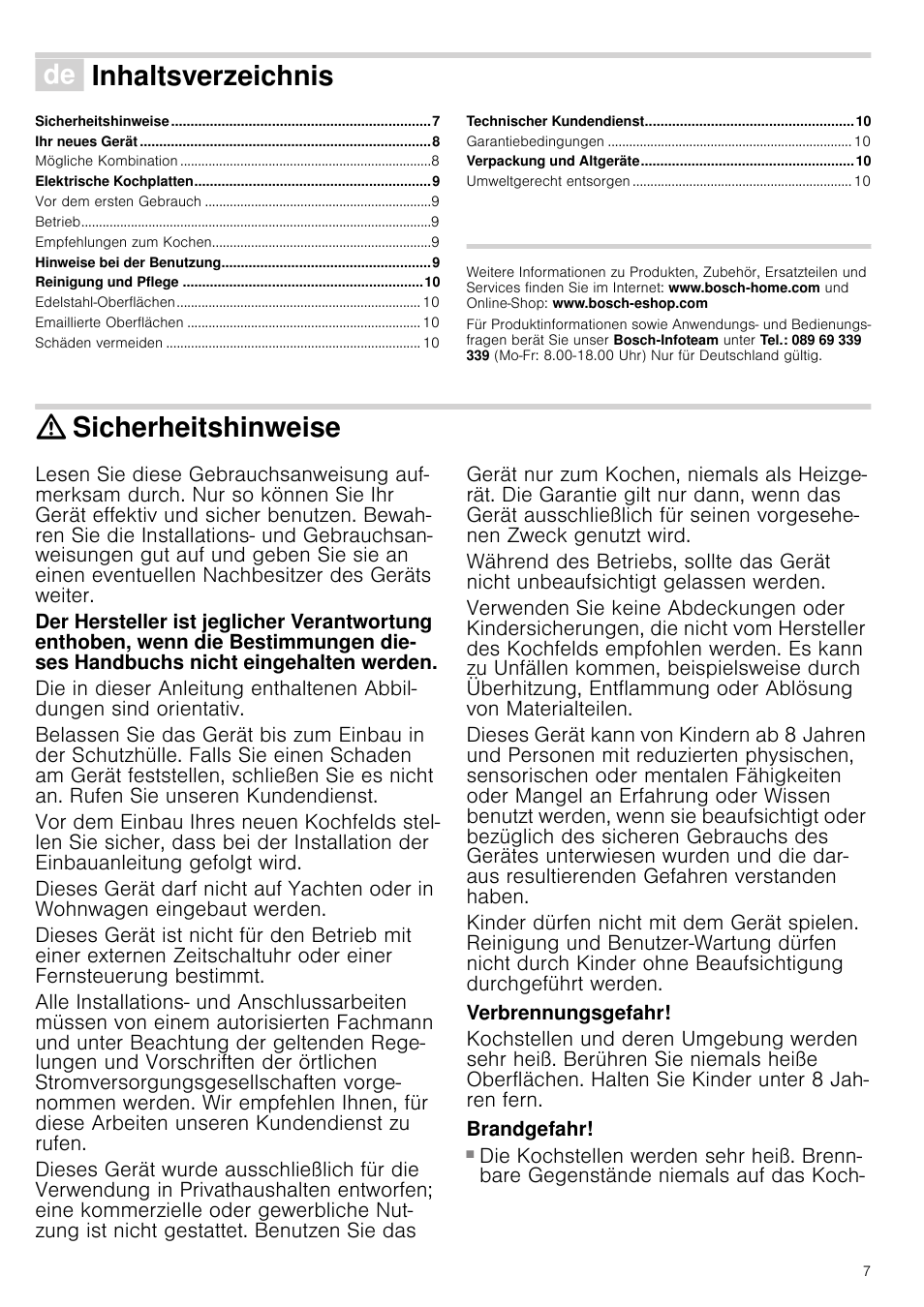 Bosch NCM615L01 Edelstahl Chromnickelstahl Massekochplatten-Herdmulde Einbau-Kochmulde User Manual | Page 7 / 47