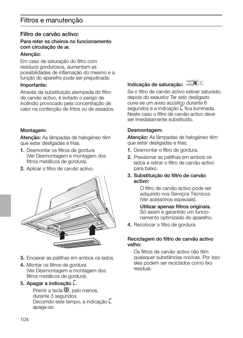 Filtros e manutenção | Bosch DHI965V grau-metallic Flachschirmhaube 90 cm User Manual | Page 104 / 116