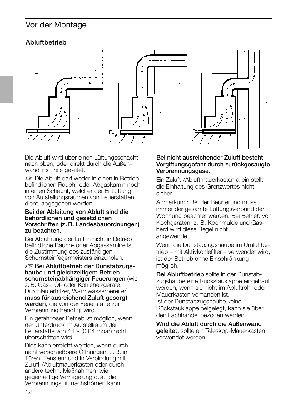 Vor der montage | Bosch DHI965V grau-metallic Flachschirmhaube 90 cm User Manual | Page 12 / 116