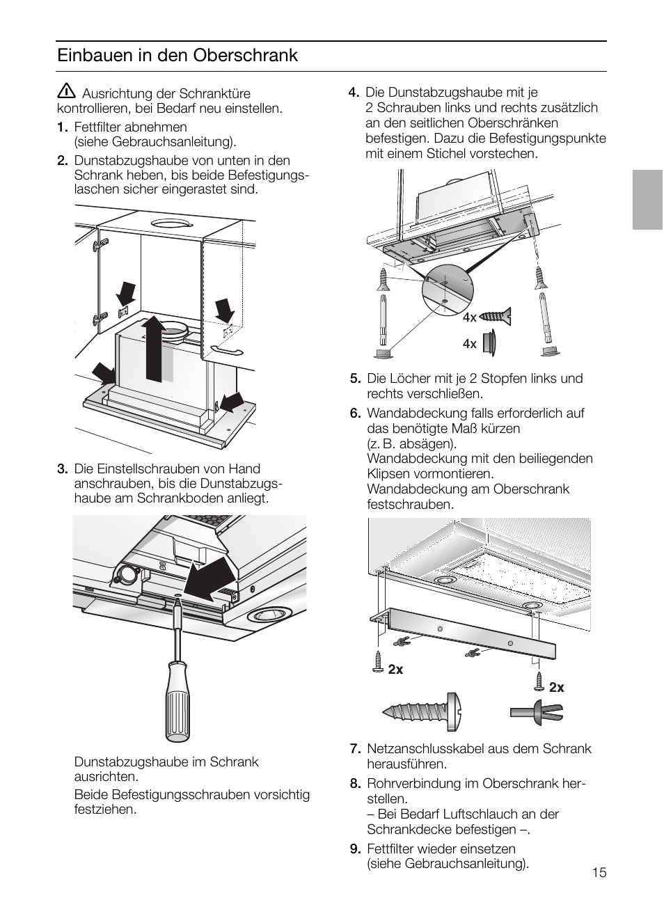 Einbauen in den oberschrank | Bosch DHI965V grau-metallic Flachschirmhaube 90 cm User Manual | Page 15 / 116