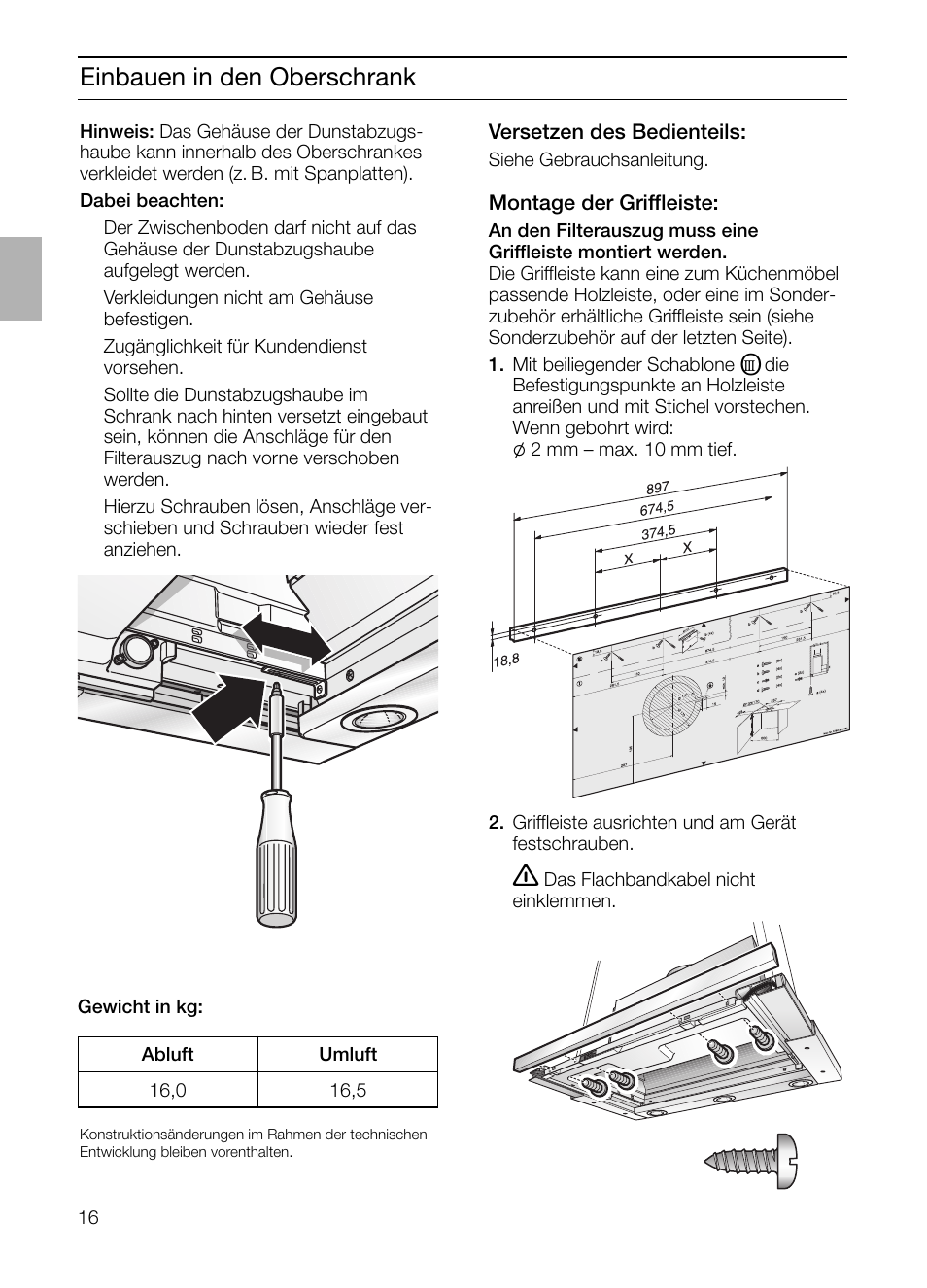 Einbauen in den oberschrank | Bosch DHI965V grau-metallic Flachschirmhaube 90 cm User Manual | Page 16 / 116