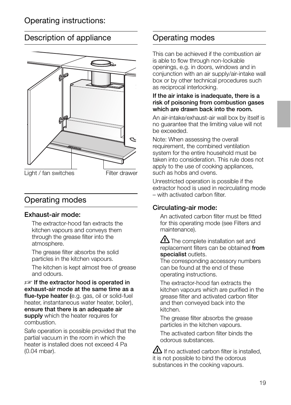 Operating modes | Bosch DHI965V grau-metallic Flachschirmhaube 90 cm User Manual | Page 19 / 116