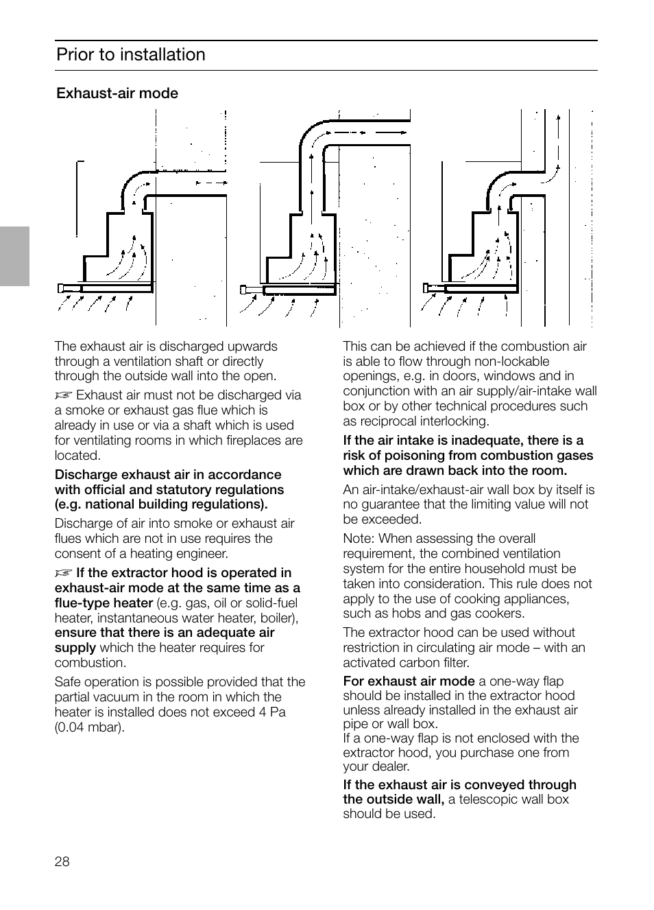 Prior to installation | Bosch DHI965V grau-metallic Flachschirmhaube 90 cm User Manual | Page 28 / 116