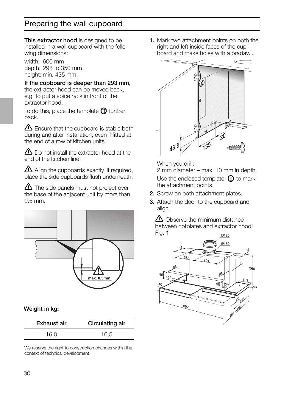 Preparing the wall cupboard | Bosch DHI965V grau-metallic Flachschirmhaube 90 cm User Manual | Page 30 / 116