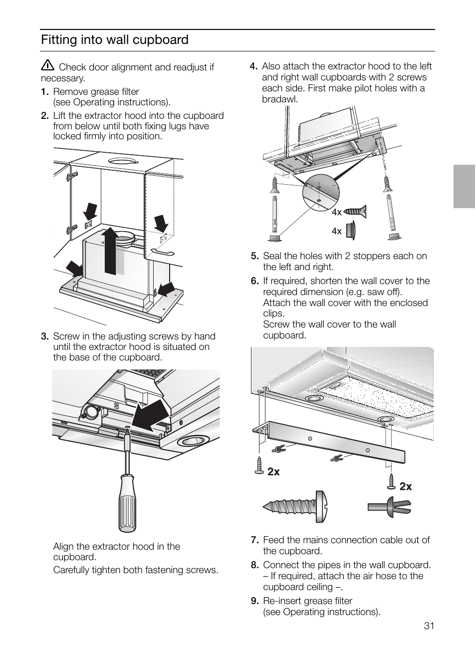 Fitting into wall cupboard | Bosch DHI965V grau-metallic Flachschirmhaube 90 cm User Manual | Page 31 / 116