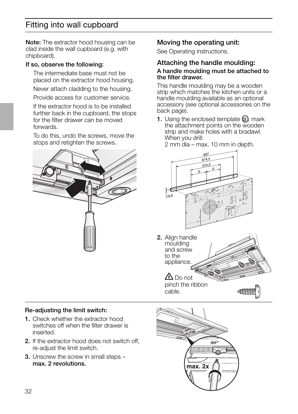 Fitting into wall cupboard | Bosch DHI965V grau-metallic Flachschirmhaube 90 cm User Manual | Page 32 / 116