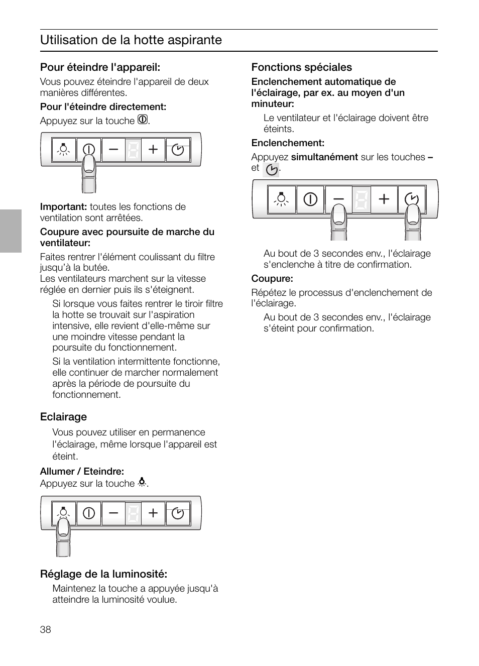 Utilisation de la hotte aspirante | Bosch DHI965V grau-metallic Flachschirmhaube 90 cm User Manual | Page 38 / 116