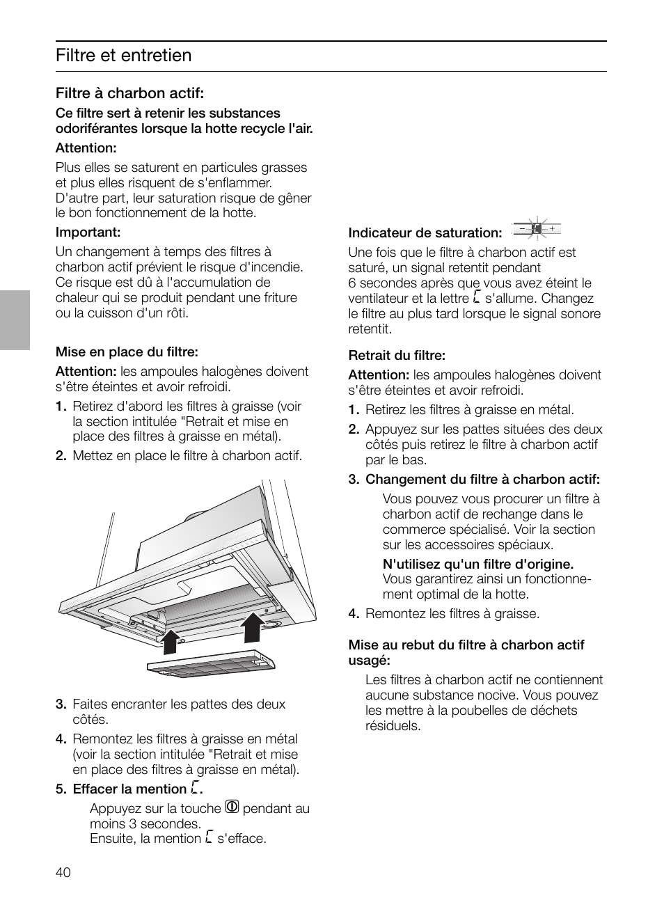 Filtre et entretien | Bosch DHI965V grau-metallic Flachschirmhaube 90 cm User Manual | Page 40 / 116