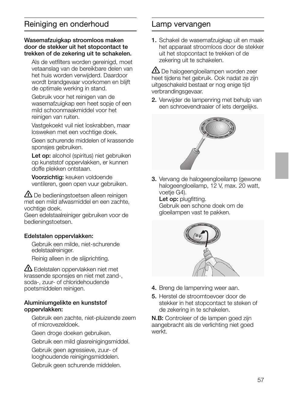 Reiniging en onderhoud, Lamp vervangen | Bosch DHI965V grau-metallic Flachschirmhaube 90 cm User Manual | Page 57 / 116