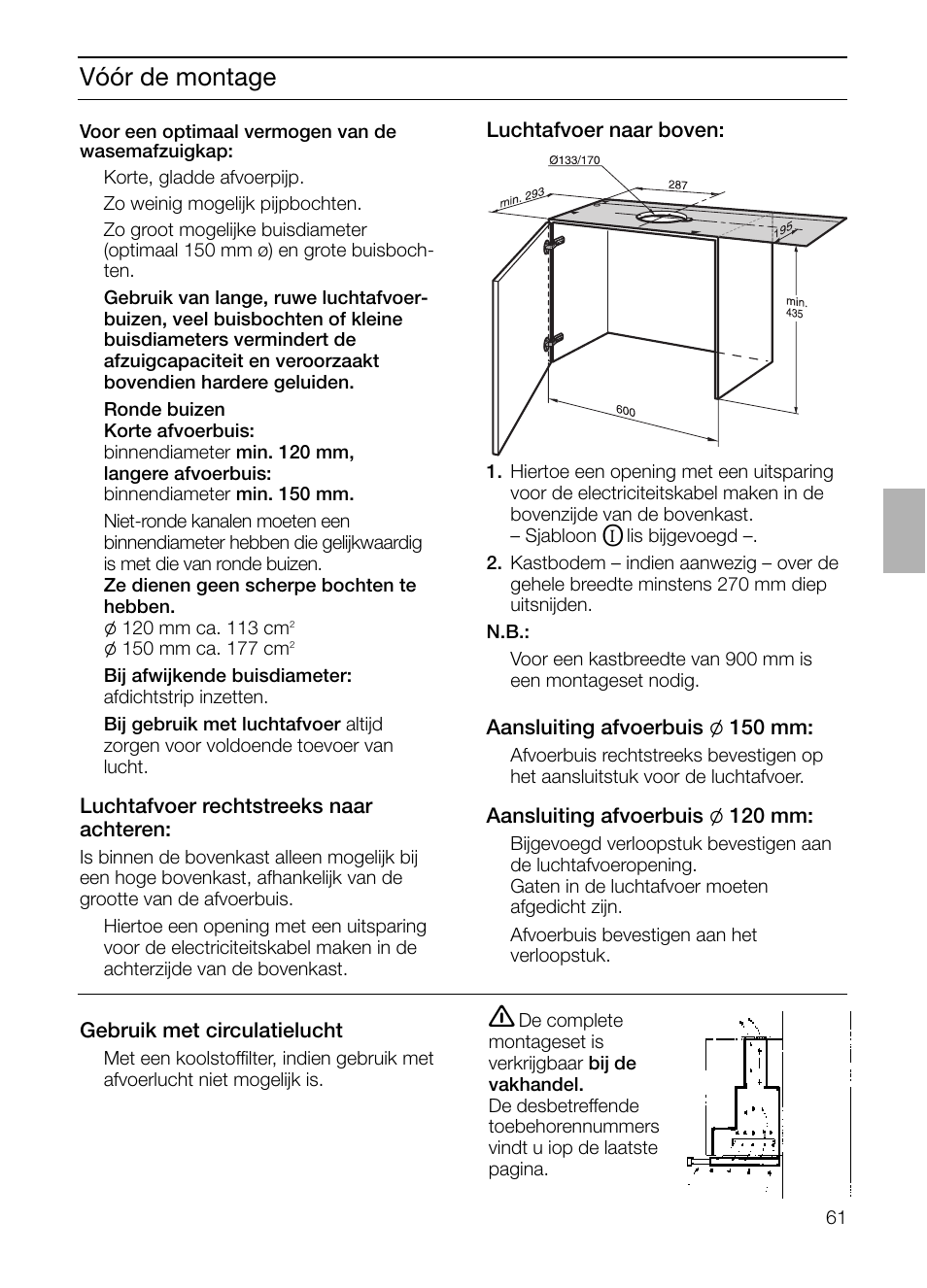 Vóór de montage | Bosch DHI965V grau-metallic Flachschirmhaube 90 cm User Manual | Page 61 / 116
