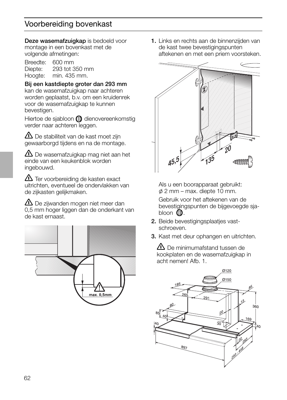 Voorbereiding bovenkast | Bosch DHI965V grau-metallic Flachschirmhaube 90 cm User Manual | Page 62 / 116