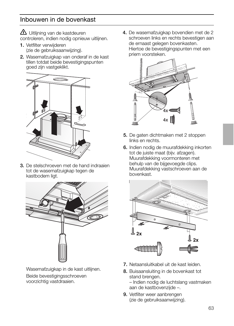 Inbouwen in de bovenkast | Bosch DHI965V grau-metallic Flachschirmhaube 90 cm User Manual | Page 63 / 116
