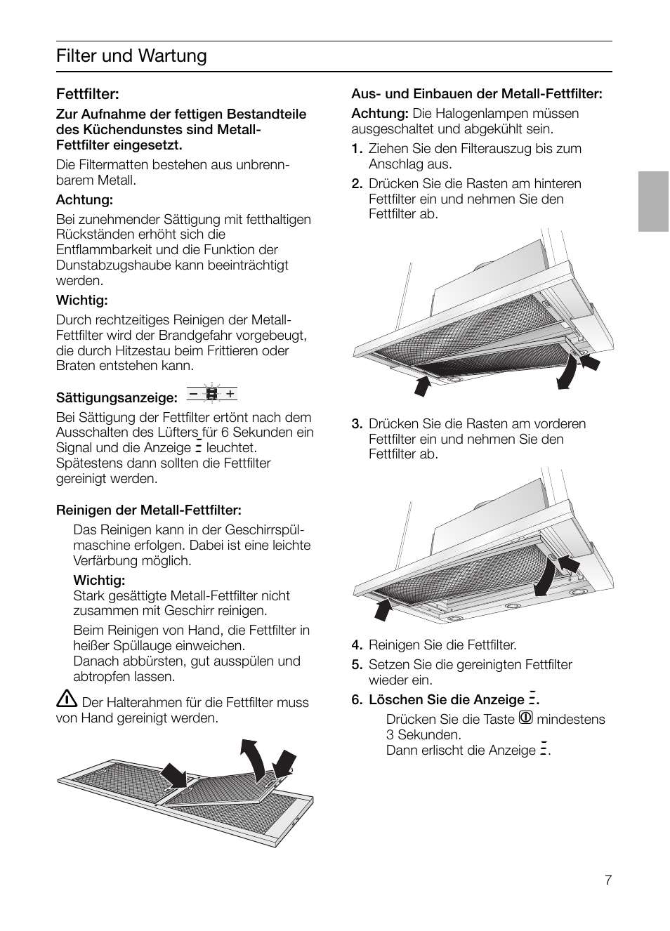 Filter und wartung | Bosch DHI965V grau-metallic Flachschirmhaube 90 cm User Manual | Page 7 / 116