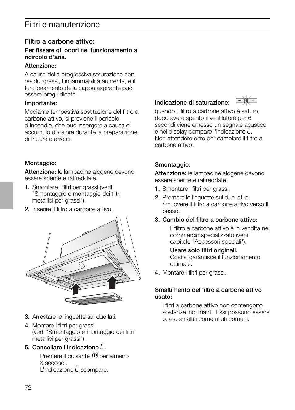 Filtri e manutenzione | Bosch DHI965V grau-metallic Flachschirmhaube 90 cm User Manual | Page 72 / 116