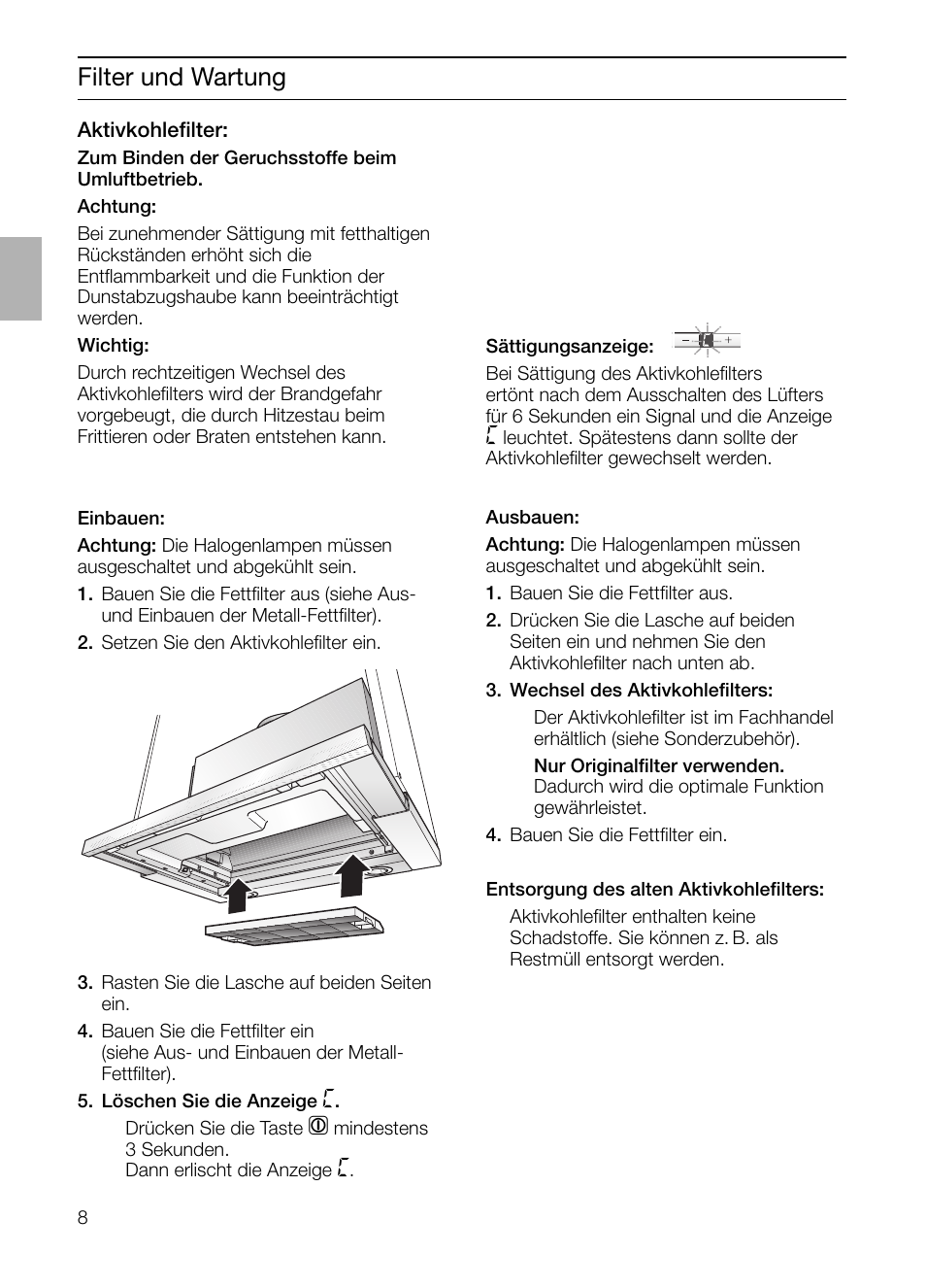 Filter und wartung | Bosch DHI965V grau-metallic Flachschirmhaube 90 cm User Manual | Page 8 / 116