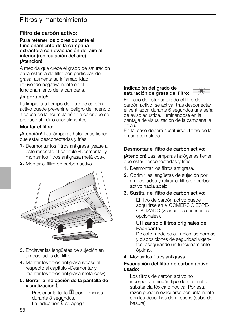 Filtros y mantenimiento | Bosch DHI965V grau-metallic Flachschirmhaube 90 cm User Manual | Page 88 / 116