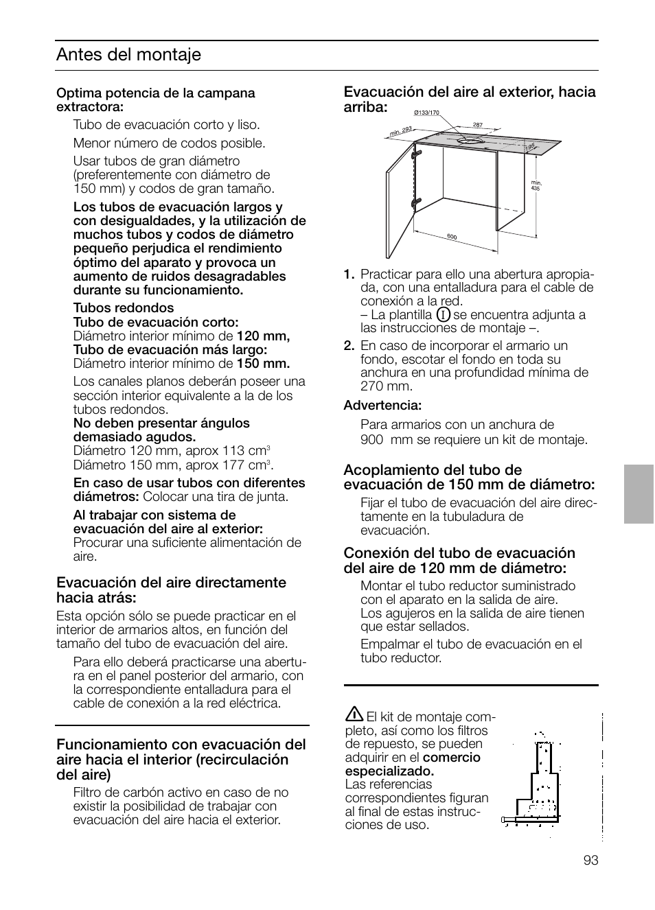 Antes del montaje | Bosch DHI965V grau-metallic Flachschirmhaube 90 cm User Manual | Page 93 / 116