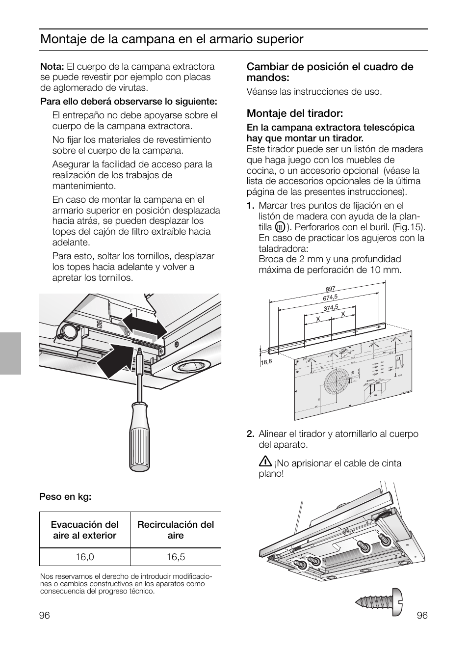 Montaje de la campana en el armario superior | Bosch DHI965V grau-metallic Flachschirmhaube 90 cm User Manual | Page 96 / 116