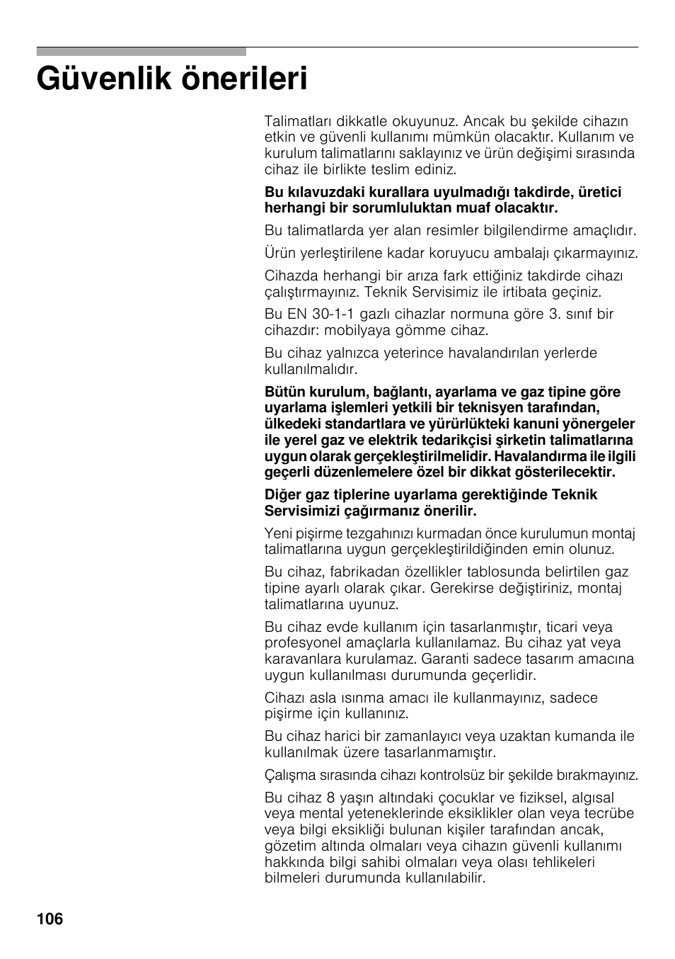 Güvenlik önerileri | Bosch PRP626B70E Gas-Kochstelle Glaskeramik 60 cm User Manual | Page 105 / 118