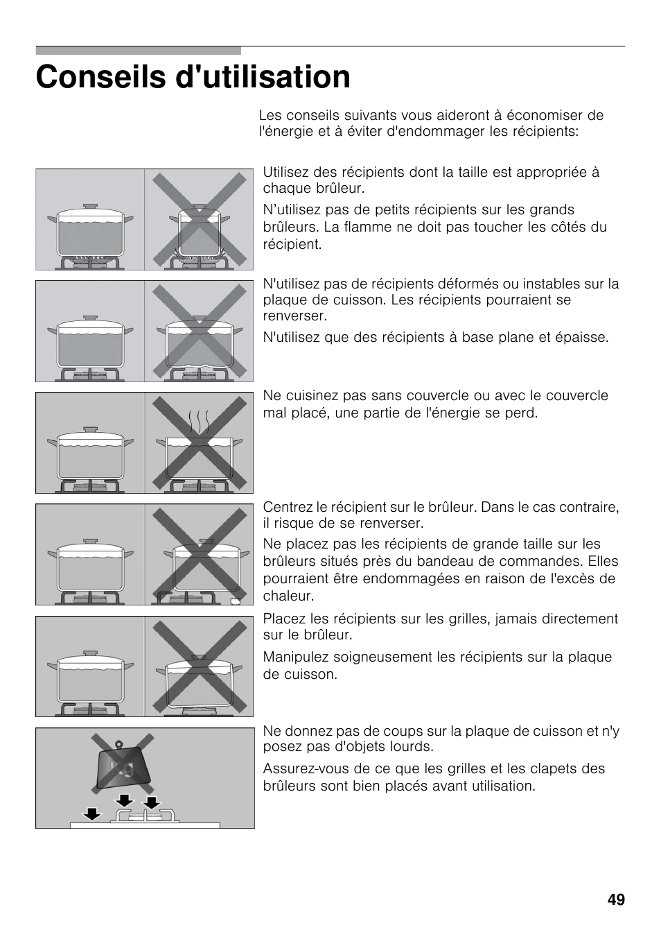 Conseils d'utilisation | Bosch PRP626B70E Gas-Kochstelle Glaskeramik 60 cm User Manual | Page 48 / 118