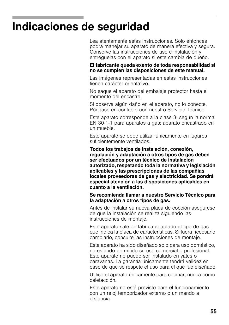 Indicaciones de seguridad | Bosch PRP626B70E Gas-Kochstelle Glaskeramik 60 cm User Manual | Page 54 / 118