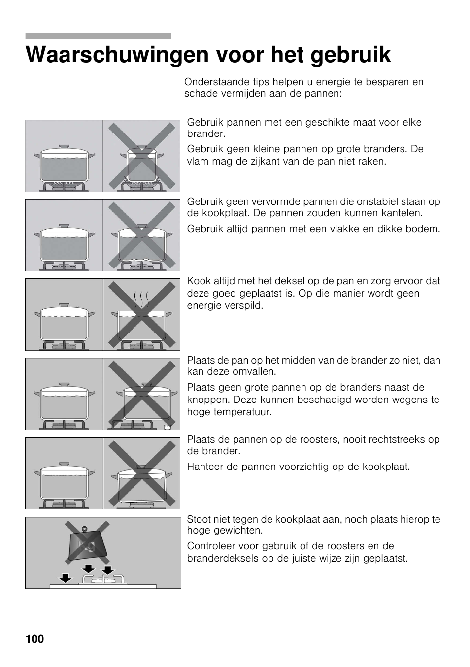 Waarschuwingen voor het gebruik | Bosch PRP626B70E Gas-Kochstelle Glaskeramik 60 cm User Manual | Page 99 / 118