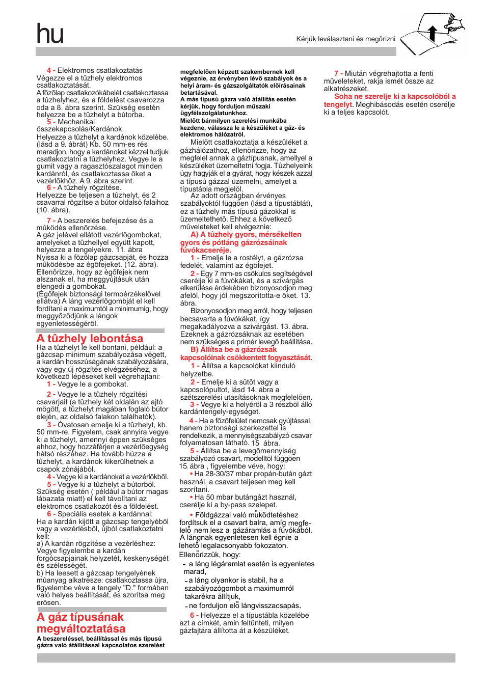 A tûzhely lebontása, A gáz típusának megváltoztatása | Bosch NNH615XEU Gas-Kochfeld Edelstahl 60 cm User Manual | Page 22 / 28