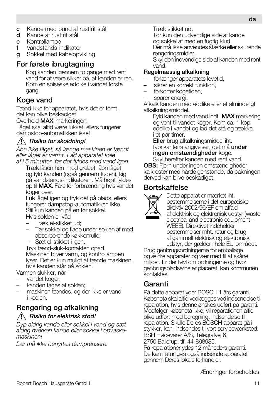 Bosch TWK1201N Wasserkocher aus Edelstahl User Manual | Page 11 / 42