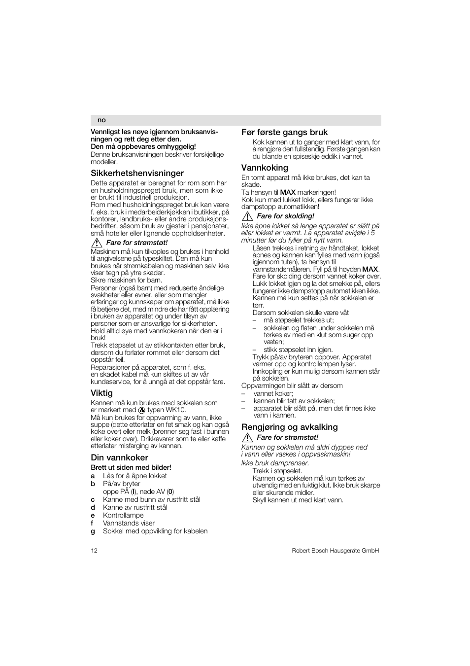 Bosch TWK1201N Wasserkocher aus Edelstahl User Manual | Page 12 / 42