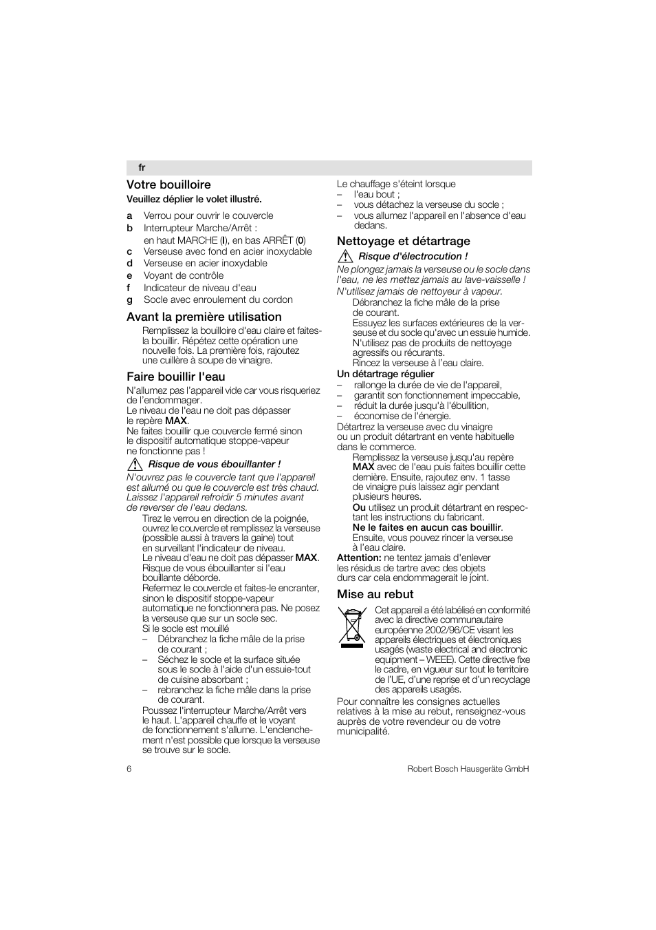 Bosch TWK1201N Wasserkocher aus Edelstahl User Manual | Page 6 / 42