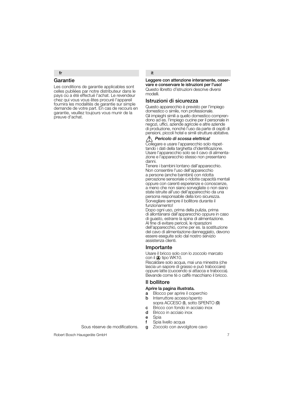 Bosch TWK1201N Wasserkocher aus Edelstahl User Manual | Page 7 / 42