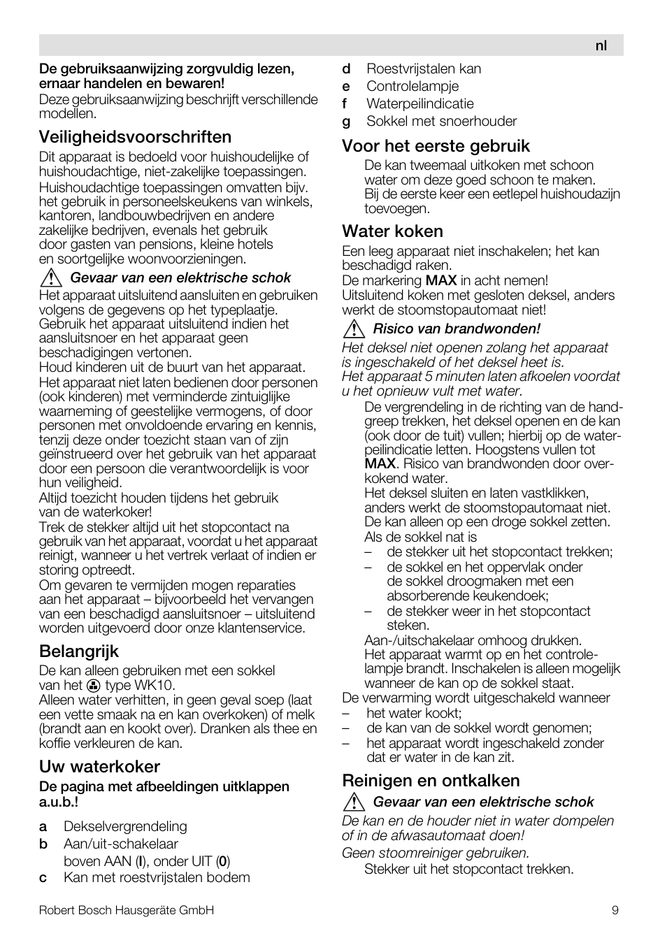 Bosch TWK1201N Wasserkocher aus Edelstahl User Manual | Page 9 / 42