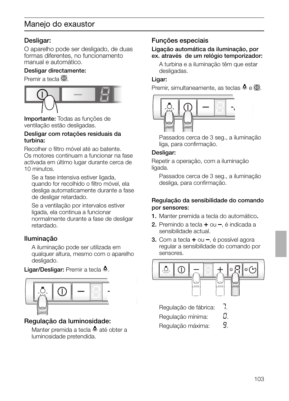 Manejo do exaustor | Bosch DHI665V grau-metallic Flachschirmhaube 60 cm User Manual | Page 103 / 116